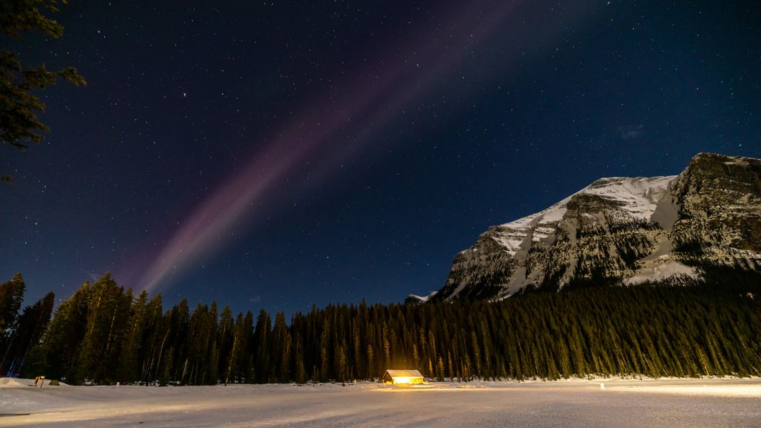 The purple-pink streak of light indicating Steve is shown in this image taken by Canadian photographer Neil Zeller.