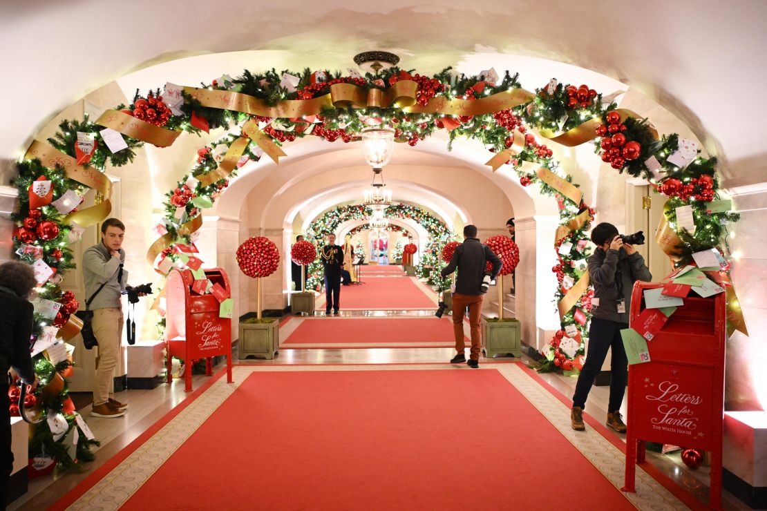 Decorations are seen in the China Room during the media preview for the 2023 Holidays at the White House in Washington, DC on November 27, 2023. The theme for the 2023 White House holiday decorations is The "Magic, Wonder, and Joy" of the Holidays. (Photo by Mandel NGAN / AFP) (Photo by MANDEL NGAN/AFP via Getty Images)