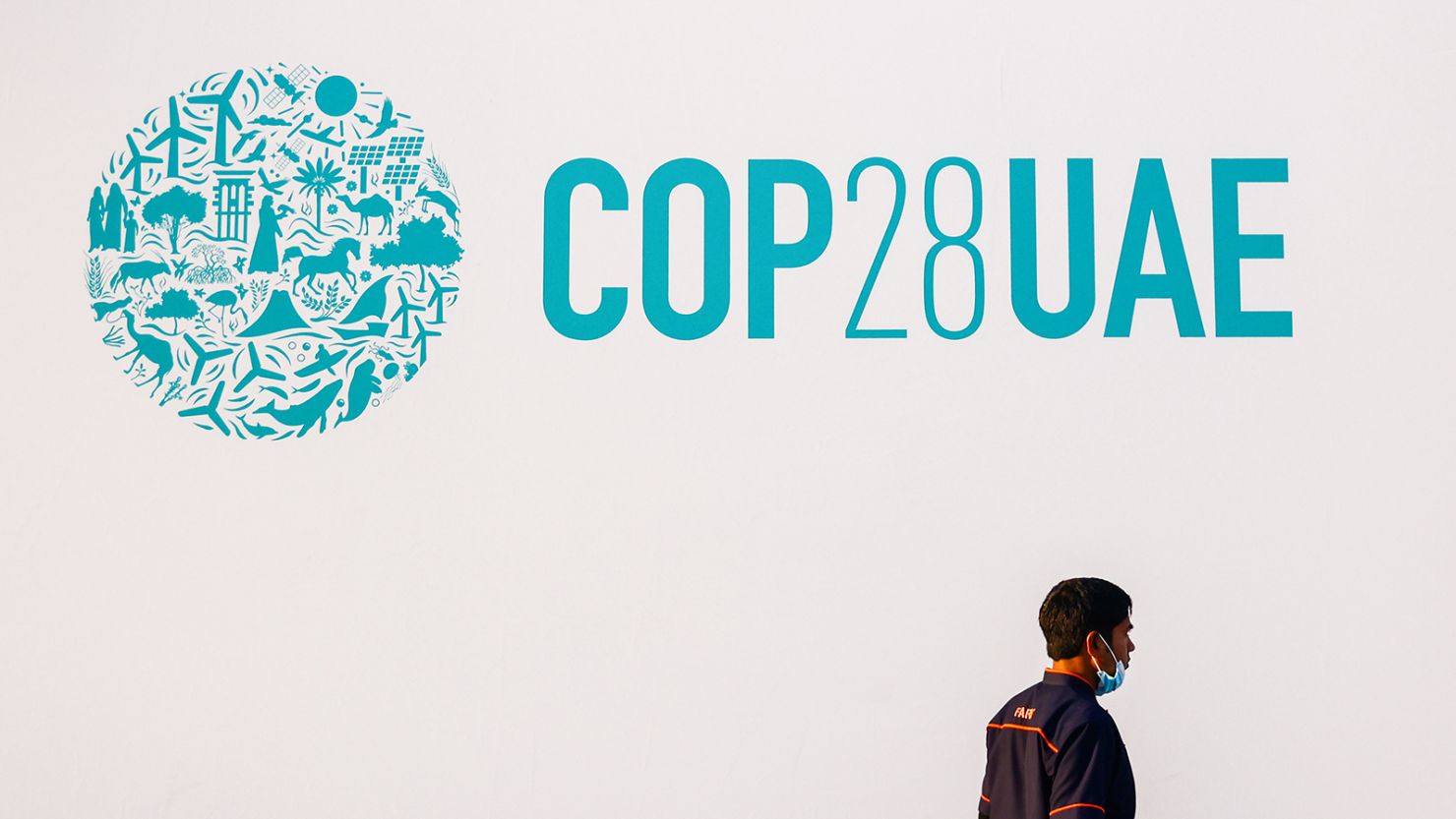 A logo of COP28 UAE, the 28th Conference of the Parties to the United Nations Framework Convention on Climate Change, which takes place on 30 November until 12 December 2023 in Expo City Dubai. Dubai, United Arab Emirates on November 27, 2023.