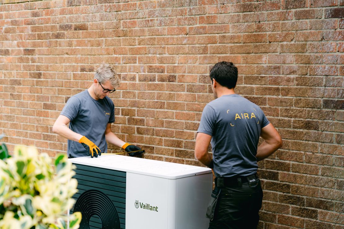 Aira's team of clean energy experts installing a heat pump at a house in Braintree, Essex, UK.