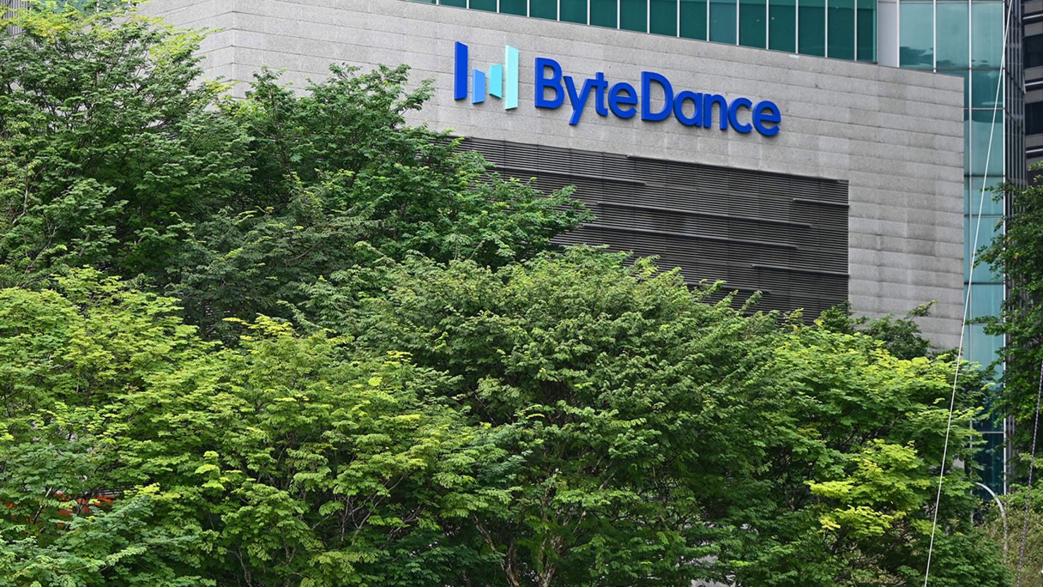 A logo of ByteDance is seen on the building of the company's headquarters in Singapore on September 7, 2023.