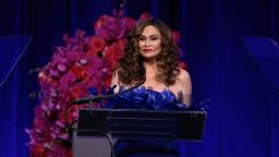 NEW YORK, NEW YORK - OCTOBER 23:   Tina Knowles speaks onstage at Angel Ball 2023 hosted by Gabrielle's Angel Foundation at Cipriani Wall Street on October 23, 2023 in New York City. (Photo by Dimitrios Kambouris/Getty Images for Gabrielle's Angel Foundation )