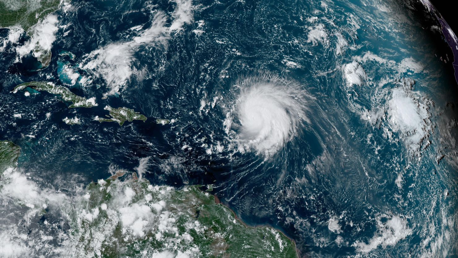 ATLANTIC OCEAN - SEPTEMBER 8: In this NOAA image taken by the GOES satellite, Hurricane Lee crosses the Atlantic Ocean as it moves west on September 8, 2023. Lee reached Category 5, but then weakened slightly to Category 4 as it expected to be a dangerous storm as it moves over the southwest Atlantic. It is too early to know if it will directly affect the United States. (Photo by NOAA via Getty Images)