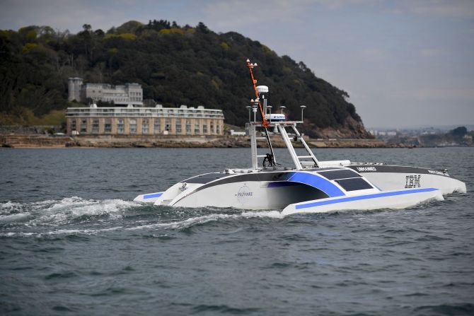 Driven by a solar-powered, hybrid-electric propulsion system, Mayflower 400 is an autonomous research vessel that <a href="index.php?page=&url=https%3A%2F%2Fedition.cnn.com%2Fvideos%2Fbusiness%2F2022%2F07%2F03%2Fmayflower-autonomous-ship-ibm-promare-orig-jc.cnn" target="_blank">sailed from Plymouth, UK, across the Atlantic Ocean</a> to Massachusetts, in 2022, to commemorate the 400th anniversary of the original Mayflower voyage.