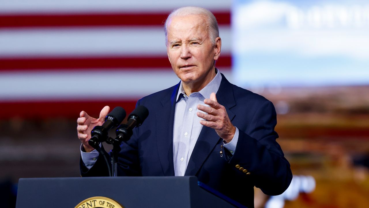 PUEBLO, COLORADO - NOVEMBER 29: US President Joe Biden speaks about Bidenomics at CS Wind on November 29, 2023 in Pueblo, Colorado. CS Wind, the largest wind turbine tower manufacturer in the world, recently announced they were expanding operations as a direct result of the Inflation Reduction Act. (Photo by Michael Ciaglo/Getty Images)
