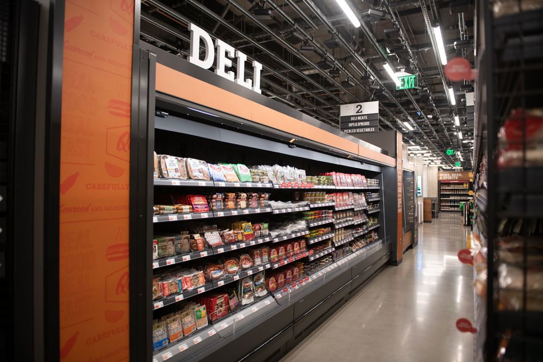 The deli aisle is seen during a tour of a new Amazon Go store in the Capitol Hill neighborhood of Seattle, Washington, U.S., on Monday, Feb. 24, 2020. Amazon.com Inc. is taking aim at the urban grocery store, launching a version of its cashierless convenience store beefed up with baked goods, meat, produce and household items. Photographer: Chona Kasinger/Bloomberg via Getty Images