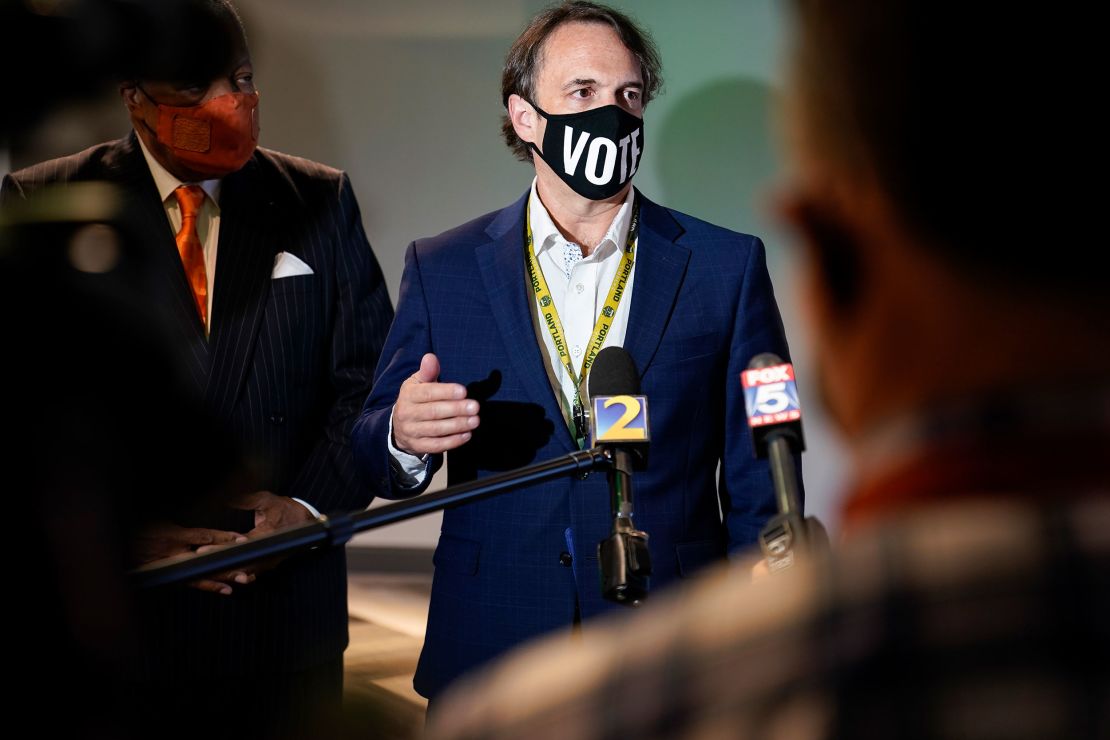 Fulton County Elections Director Richard Barron talks to the media about the ballot count at State Farm Arena on Wednesday, Nov. 4, 2020, in Atlanta.