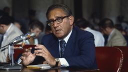 (Original Caption) Appearing before the Senate Foreign Relations Committee 9/7 on his nomination to be Secretary of State, Henry Kissinger pledged to cooperate closely with Congress in conducting foreign policy for a "durable peace."