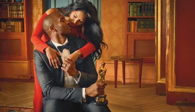 Kobe and Vanessa Bryant, photographed sharing an intimate moment in 2018. Alongside director Glenn Keane, Bryant won an Oscar that year in the Best Animated Short Film category for his work on "Dear Basketball."