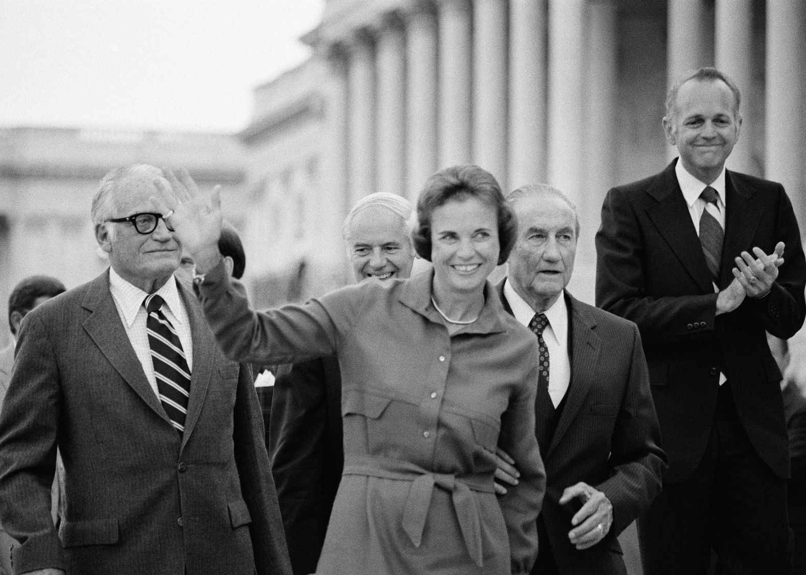 O'Connor waves outside the US Capitol shortly after her nomination was confirmed by the Senate.