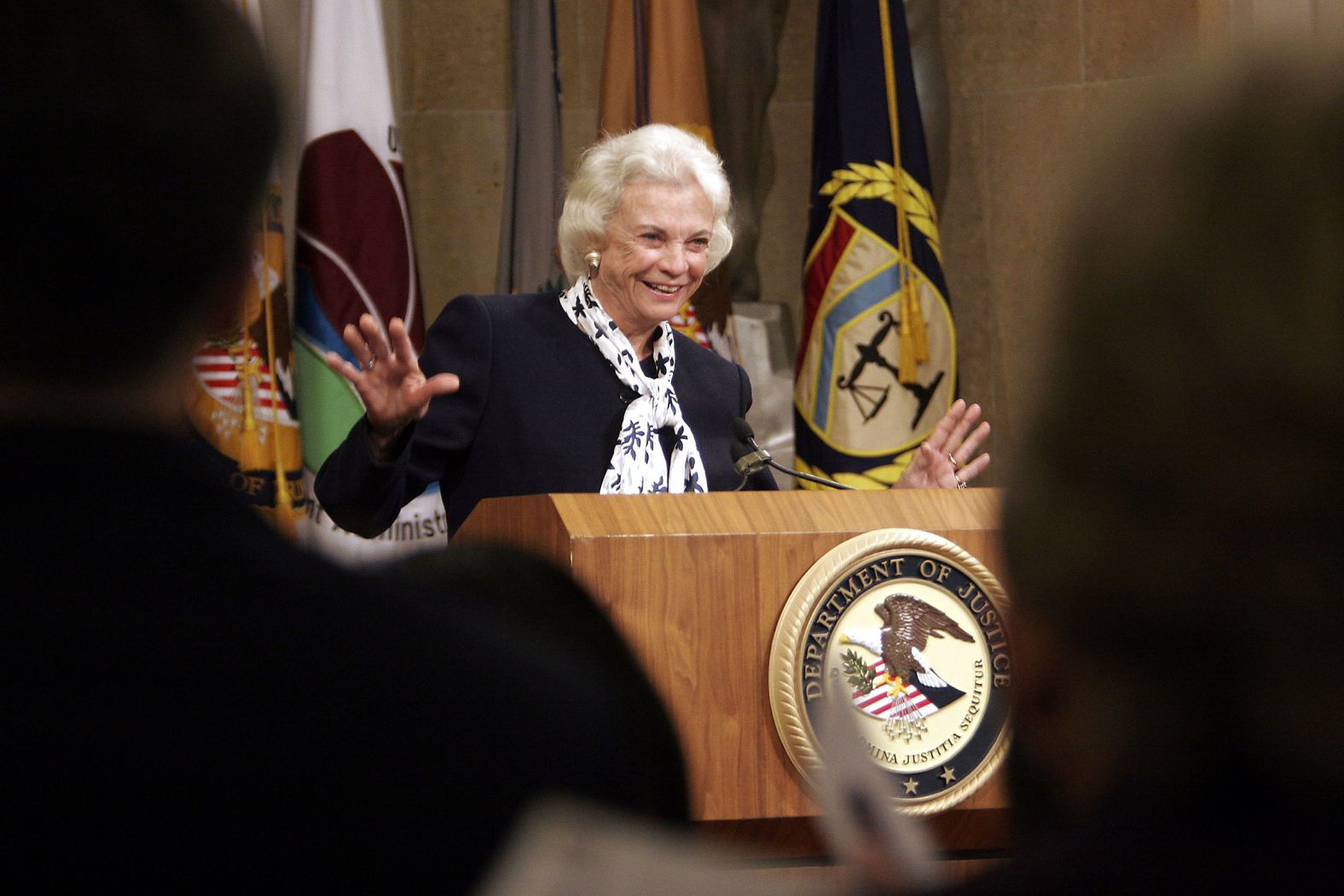O'Connor speaks at the Justice Department in 2006 as part of an event for Women's History Month.