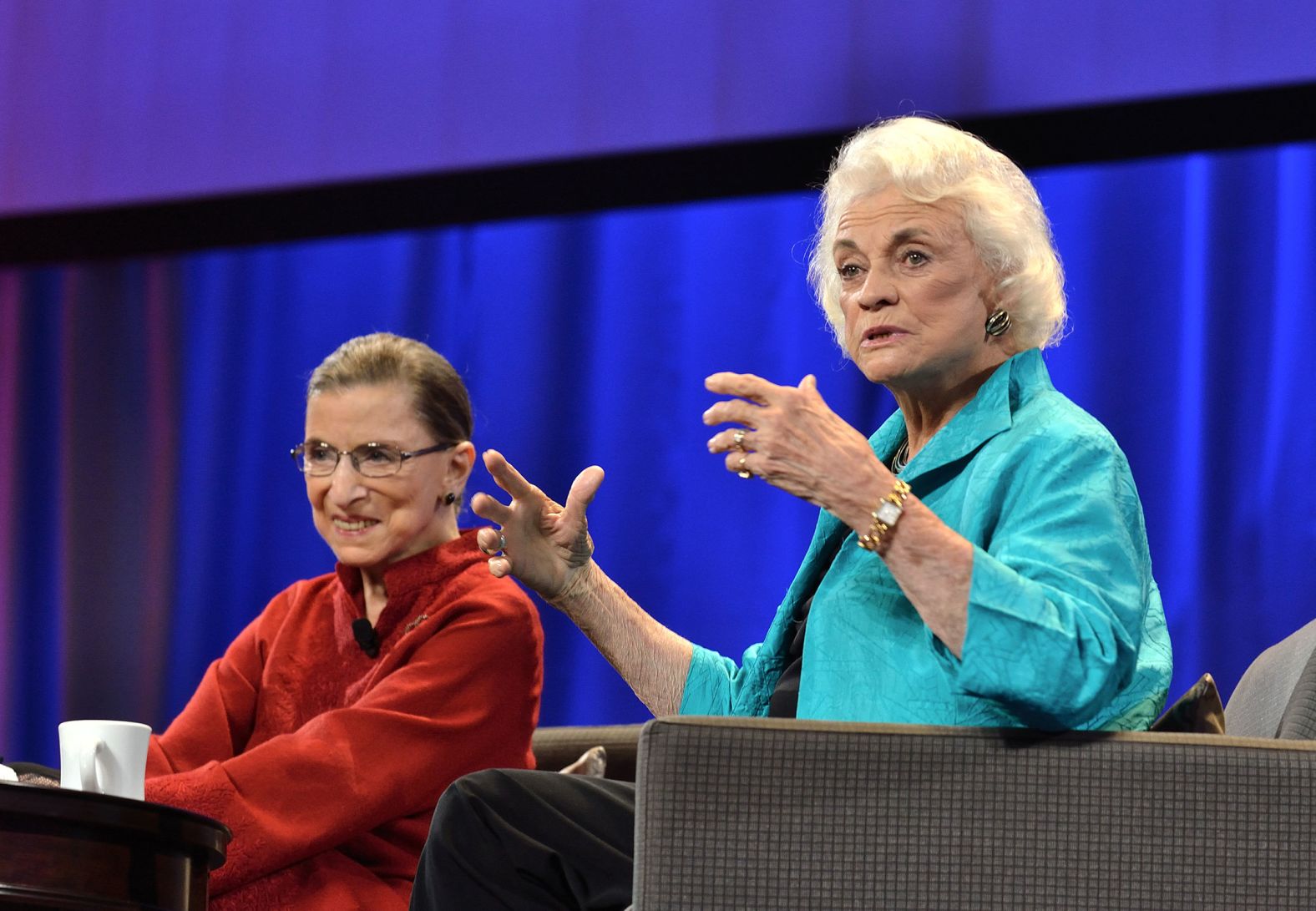 O'Connor and Supreme Court Justice Ruth Bader Ginsburg attend a Women's Conference in Long Beach, California, in 2010.