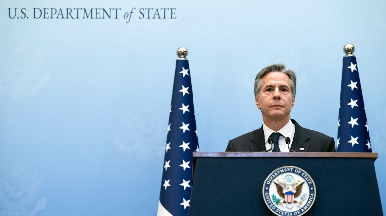 US Secretary of State Antony Blinken speaks during a press conference in Tel Aviv, Israel, Thursday, November 30, 2023.