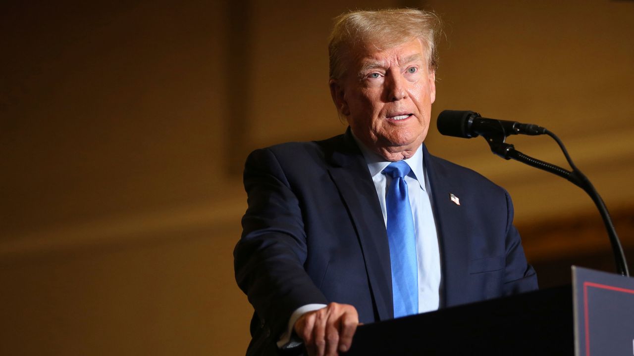 Former President Donald Trump speaks at a campaign rally Saturday, Nov. 11, 2023, in Claremont, N.H. (AP Photo/Reba Saldanha)