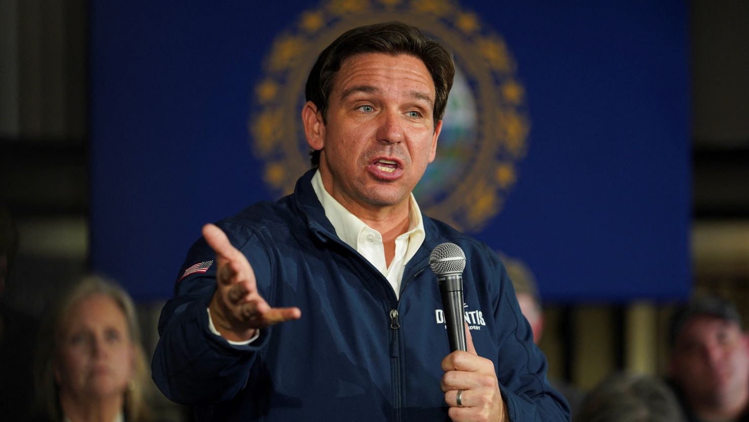 Republican presidential candidate and Florida Governor Ron DeSantis speaks at a Never Back Down campaign event in Keene, New Hampshire, U.S., on November 21, 2023. REUTERS/Sophie Park