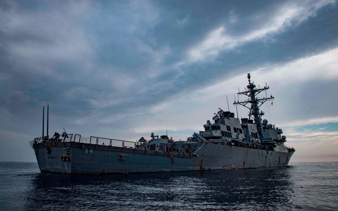This image provided by the U.S. Navy shows the USS Carney in the Mediterranean Sea on Oct. 23, 2018.