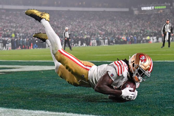 San Francisco 49ers wide receiver Brandon Aiyuk a catches touchdown pass in the end zone on December 3.