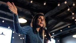Republican presidential candidate former UN Ambassador Nikki Haley addresses a gathering during a campaign stop at a brewery, Wednesday, Nov. 29, 2023, in Meredith, N.H. (AP Photo/Charles Krupa)