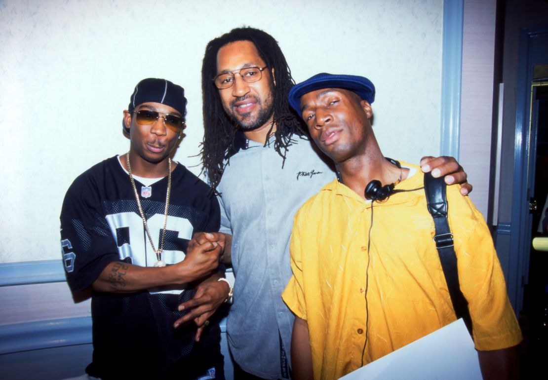 CIRCA 2000: Rappers Ja Rule, DJ Kool Herc & Grandmaster Flash pose for a portrait in circa 2000. (Photo by David Corio/Michael Ochs Archives/Getty Images)