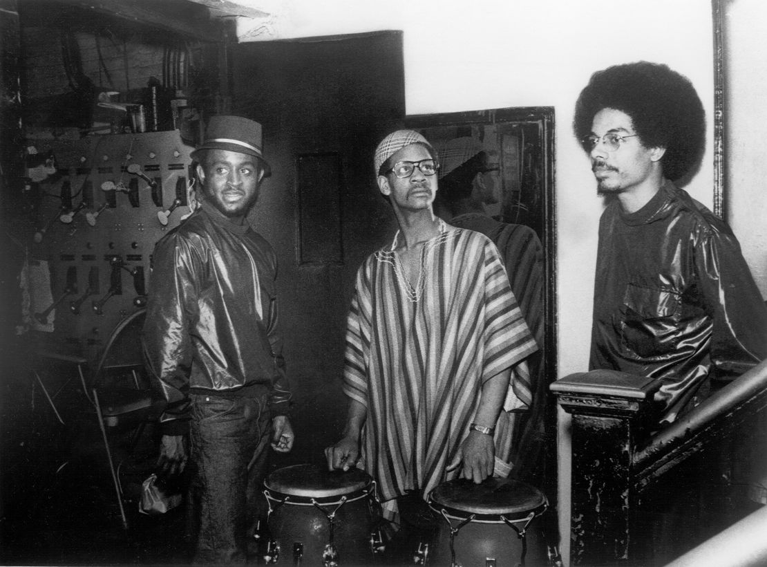 The Last Poets (L-R Jalal Mansur Nuriddin, Nilaja Obabi and Umar Bin Hassan) pose for a portrait circa 1970 in New York City, New York. (Photo by Michael Ochs Archives/Getty Images