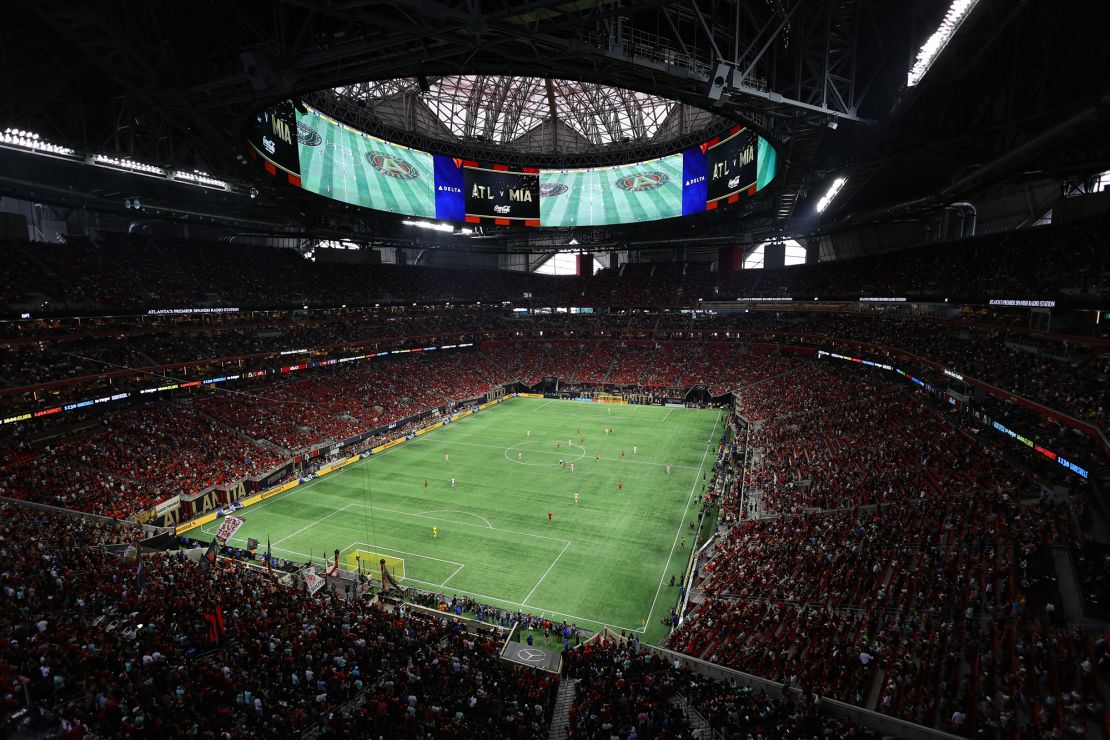 ATLANTA, GEORGIA - SEPTEMBER 16: A view of Mercedes-Benz Stadium during a match between Inter Miami CF and Atlanta United on September 16, 2023 in Atlanta, Georgia. (Photo by Michael Zarrilli/Getty Images)