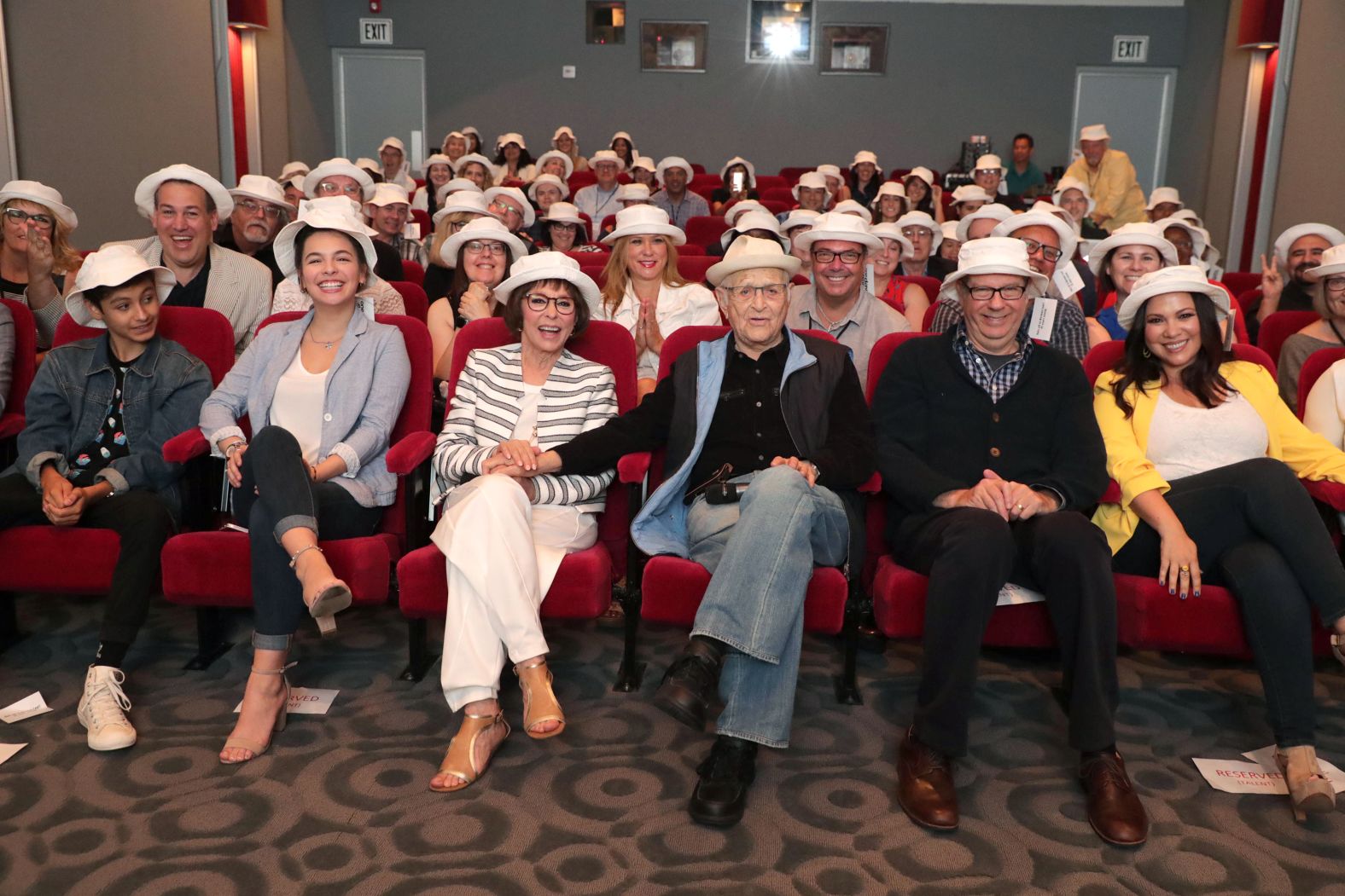Everyone wears Lear's signature bucket hat while promoting the rebooted sitcom "One Day at a Time" in 2017.
