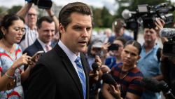 US Representative Matt Gaetz, Republican of Florida, speaks to the press outside the US Capitol as the House votes on a continuing resolution in the House in Washington, DC on September 30, 2023. Last-gasp moves to prevent a US government shutdown took a dramatic step forward Saturday, as Democrats overwhelmingly backed an eleventh-hour Republican measure to keep federal funding going for 45 days, albeit with a freeze on aid to Ukraine. The stopgap proposal adopted by the House of Representatives with a vote of 335-91 was pitched by Speaker Kevin McCarthy. (Photo by ANDREW CABALLERO-REYNOLDS / AFP) (Photo by ANDREW CABALLERO-REYNOLDS/AFP via Getty Images)