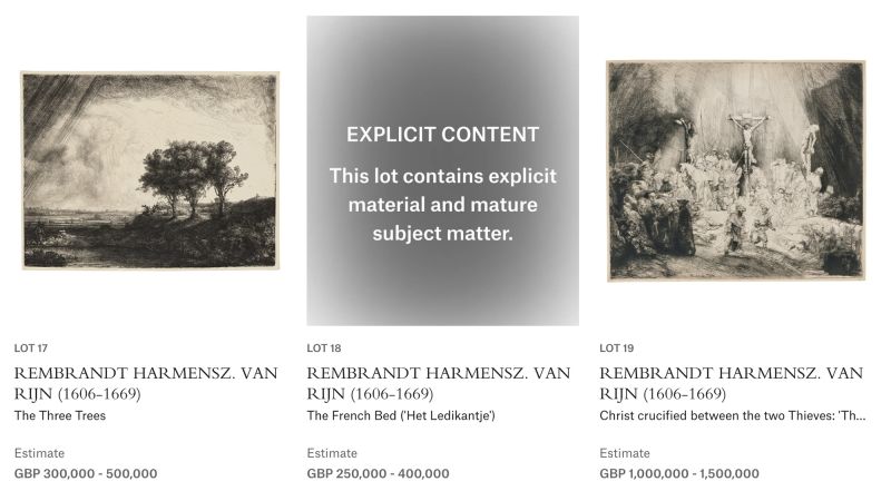Explicit-Content Warning Accompanies Auction Listing for Erotic Rembrandt Etching