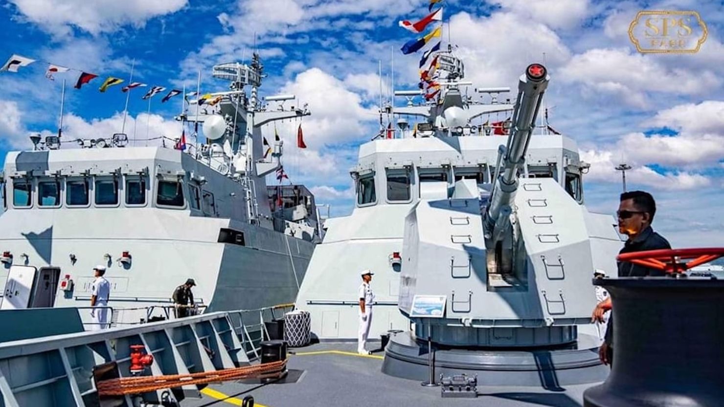 Two Chinese Liberation Army's Navy corvettes are docked at the Ream Naval Base in Cambodia.
