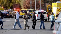 Police evacuate students after a shooting at the University of Nevada, Las Vegas, on Wednesday. K.M. Cannon/Las Vegas Review-Journal/Tribune News Service/Getty Images