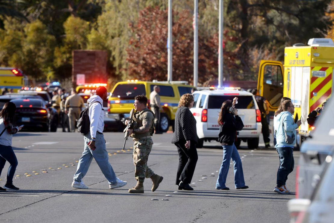 Police evacuate students after a shooting at the University of Nevada, Las Vegas, on Wednesday. K.M. Cannon/Las Vegas Review-Journal/Tribune News Service/Getty Images