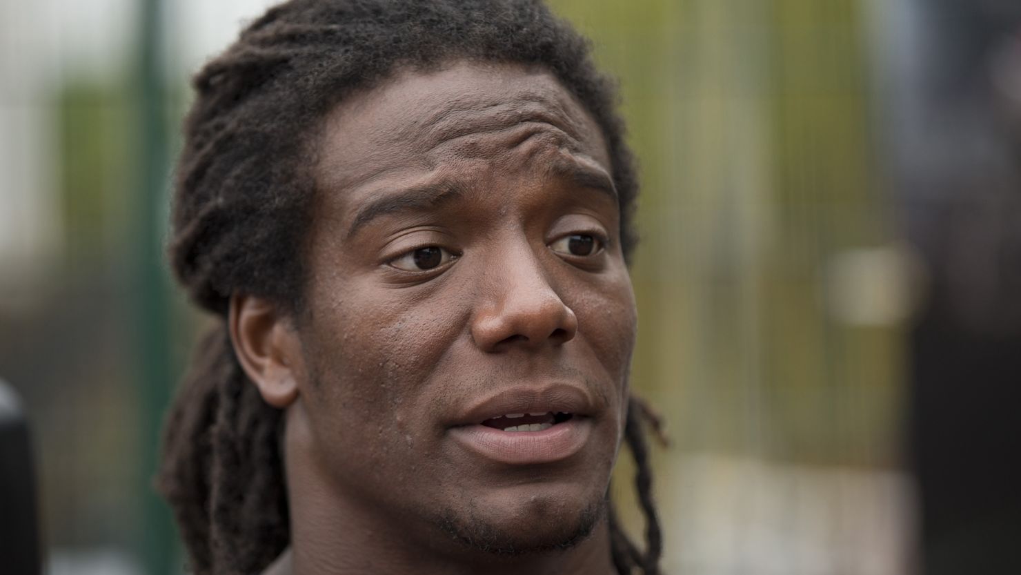 FILE - Jacksonville Jaguars safety Sergio Brown speaks during an NFL event for kids, July 15, 2015, in south London. The former NFL player has been arrested in southern California nearly a month after the body of his 73-year-old mother was found behind her suburban Chicago home. San Diego County Jail records show Wednesday, Oct. 11, 2023, that Brown, 35, was booked into the facility Tuesday afternoon, Oct. 10, following a "fugitive arrest." (AP Photo/Matt Dunham, File)