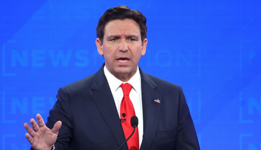 Republican presidential candidate Florida Gov. Ron DeSantis participates in the NewsNation Republican Presidential Primary Debate at the University of Alabama Moody Music Hall on December 6, 2023 in Tuscaloosa, Alabama.