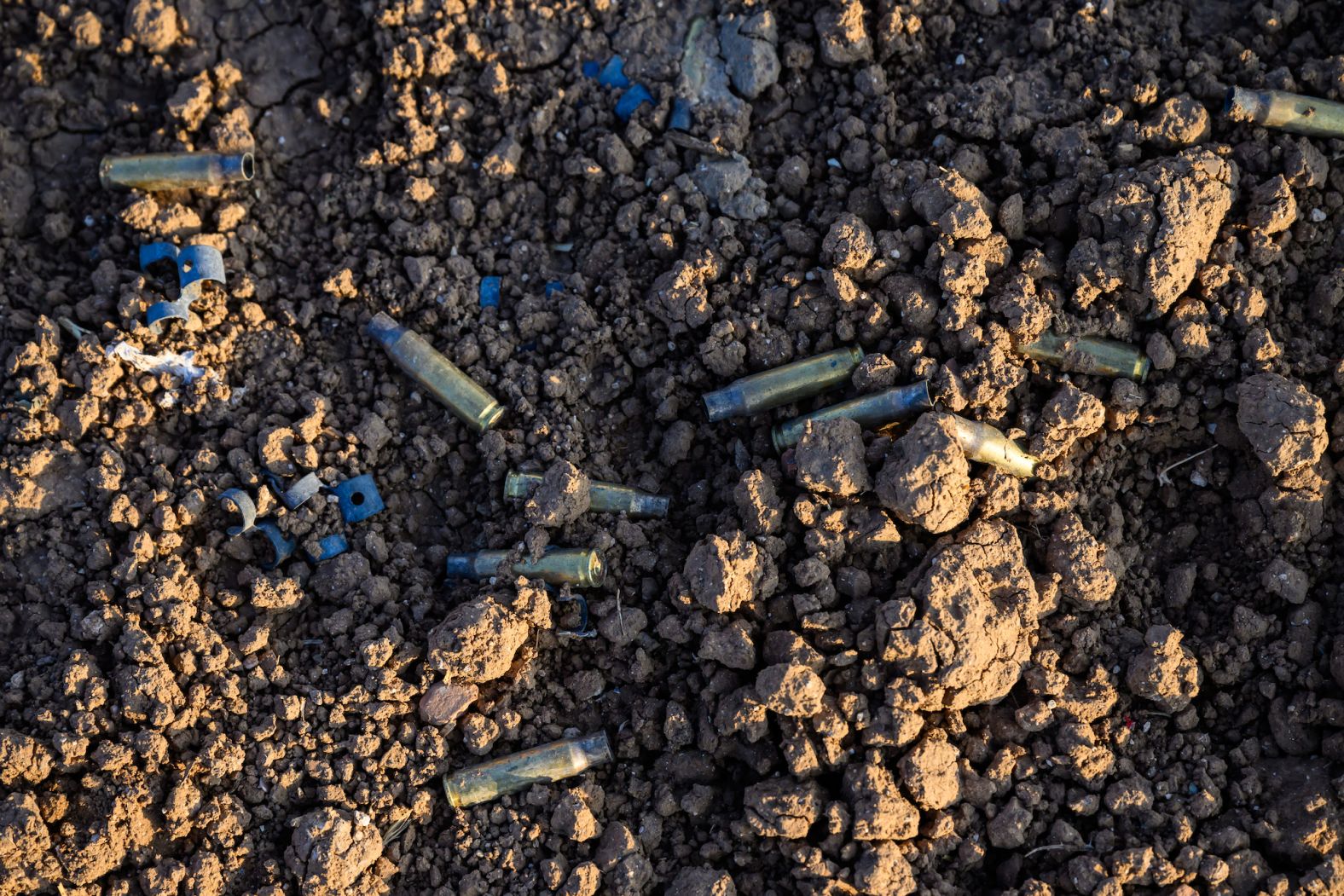 A close-up view of spent bullet casings on the ground near the Gaza border, in southern Israel, on December 6.