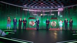 Gong-strike ceremony to celebrate the first FII PRIORITY summit, in Hong Kong, China