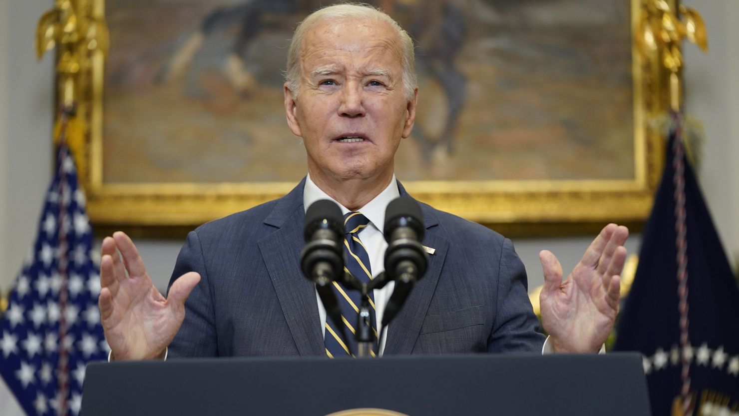 President Joe Biden delivers remarks on funding for Ukraine from the Roosevelt Room of the White House, Wednesday, Dec. 6, 2023, in Washington. (AP Photo/Evan Vucci)