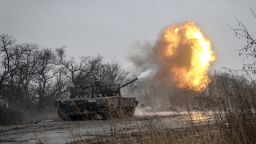 AVDIIVKA, UKRAINE - DECEMBER 01: Ukrainian soldiers fire targets as Russia and Ukraine war continues in the direction of Avdiivka of Donetsk Oblast, Ukraine on December 01, 2023. As Ukrainian tank troops deployed in the Avdiivka direction, where heavy clashes have been continuing due to the intensification of Russian attacks lately, play an important role in keeping the defense line standing. In some parts of the region, which has been covered in mud due to the bad weather conditions, tracked combat vehicles such as tanks can move. (Photo by Ozge Elif Kizil/Anadolu via Getty Images)