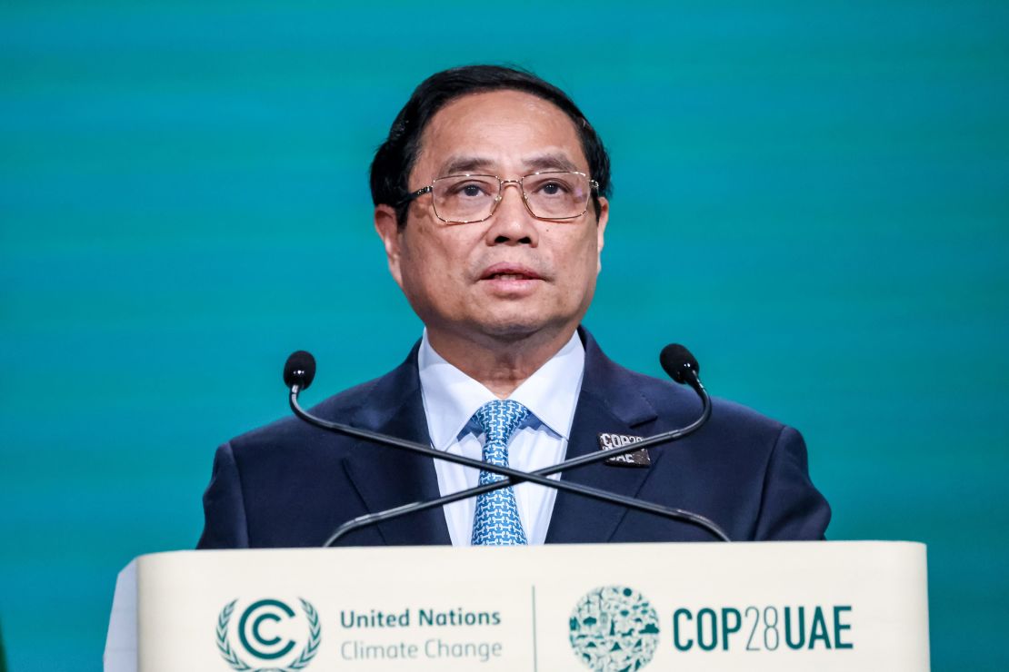 Chinh Pham Minh, Prime Minister of Vietnam, addresses national delegations during the First Part of the High-Level Segment for Heads of States and Governments during the COP28, UN Climate Change Conference, held by UNFCCC in Dubai Exhibition Center, United Arab Emirates on December 2, 2023.