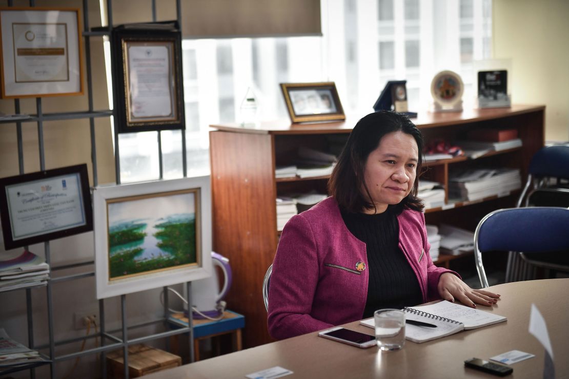 This photo taken on February 6, 2020 shows the executive director of Green ID (Green Innovation and Development Centre), Nguy Thi Khanh, during an interview with AFP about sustainable development at the NGO's headquarters in Hanoi.