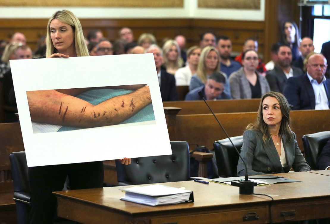 Dedham, MA - May 3: Karen Read appears in Norfolk County Superior Court for a pre-trial hearing. She is charged with the murder of her boyfriend, John O'Keefe. (Photo by John Tlumacki/The Boston Globe via Getty Images)