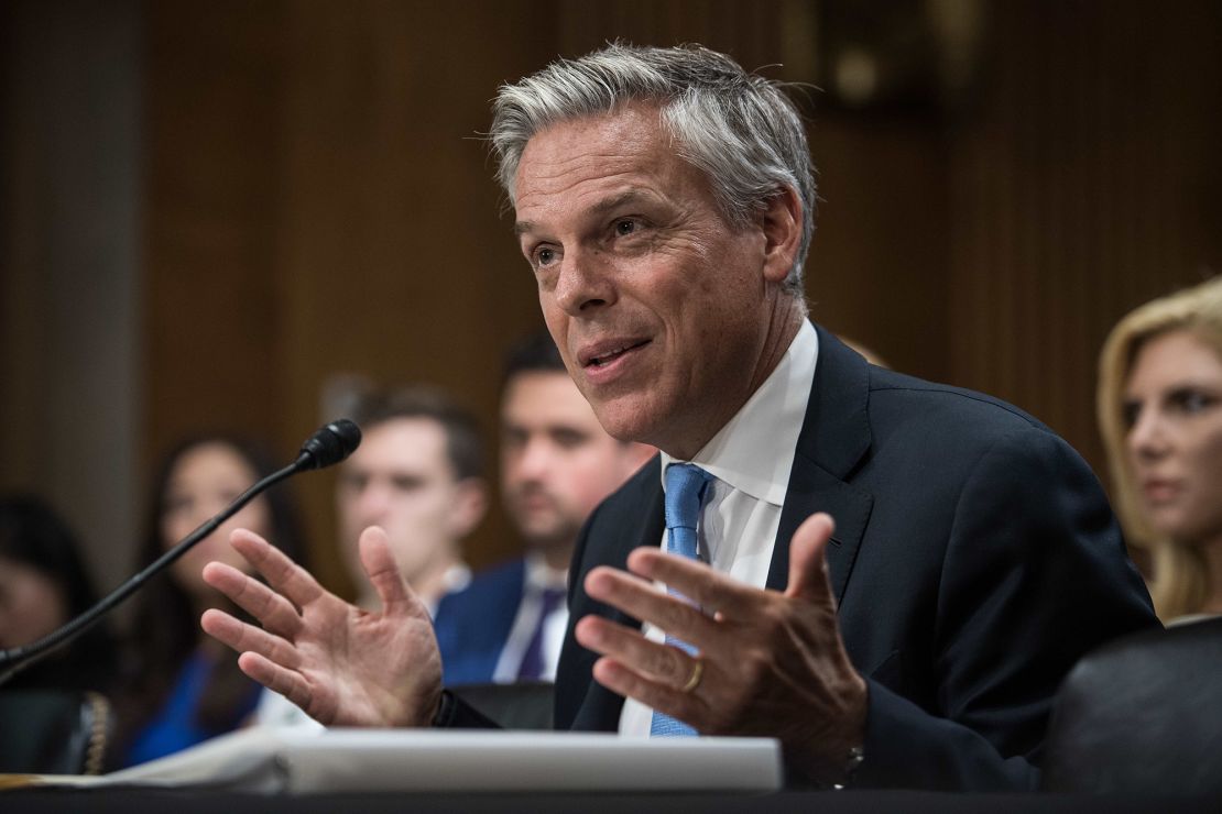 Jon Huntsman testifies before the US Senate Foreign Relations Committee on his nomination to be ambassador to Russia on Capitol Hill in Washington, DC, on September 19, 2017. / AFP PHOTO / NICHOLAS KAMM        (Photo credit should read NICHOLAS KAMM/AFP via Getty Images)