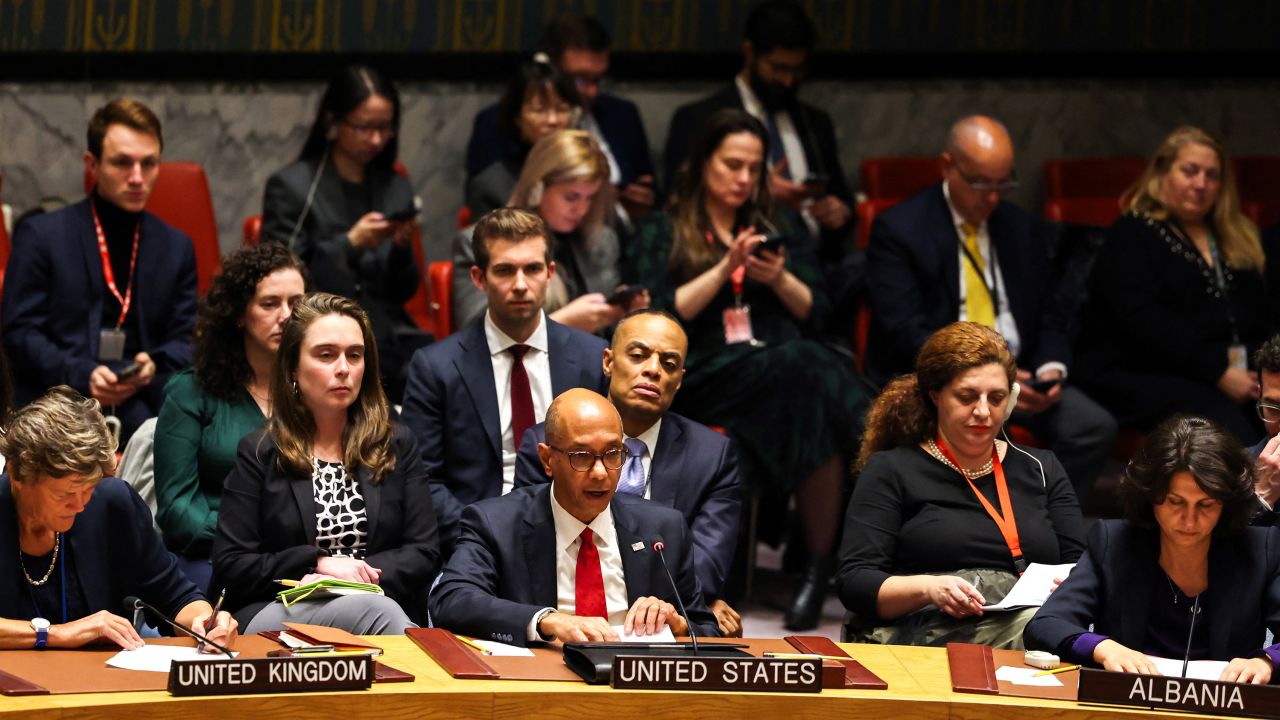 US Deputy Ambassador to the UN Robert Wood speaks during a United Nations Security Council after the vote about a ceasefire in Gaza at UN headquarters in New York on December 8, 2023. The United States vetoed a UN Security Council resolution that would have called for an immediate ceasefire in the intense fighting between Israel and Hamas in Gaza. The United States' deputy representative at the UN, Robert Wood, said the resolution was "divorced from reality" and "would have not moved the needle forward on the ground." (Photo by Charly TRIBALLEAU / AFP) (Photo by CHARLY TRIBALLEAU/AFP via Getty Images)