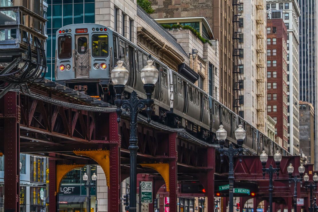 Mandatory Credit: Photo by Beata Zawrzel/NurPhoto/Shutterstock (13621540c) The Chicago 'L' train is seen in Chicago, Illinois, United States, on October 14, 2022. Chicago 'L' Train, Poland - 14 Oct 2022