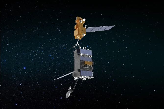 NASA has pioneered refueling satellites in orbit and its OSAM-1 mission will attempt to grab and refuel Landsat-7, an Earth-observation satellite that has run out of gas, as shown in this artist's impression.