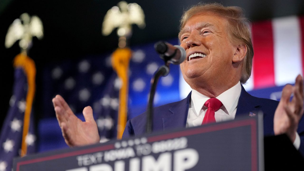 Former President Donald Trump speaks during a Commit to Caucus rally, Saturday, Dec. 2, 2023, in Ankeny, Iowa. (AP Photo/Matthew Putney)