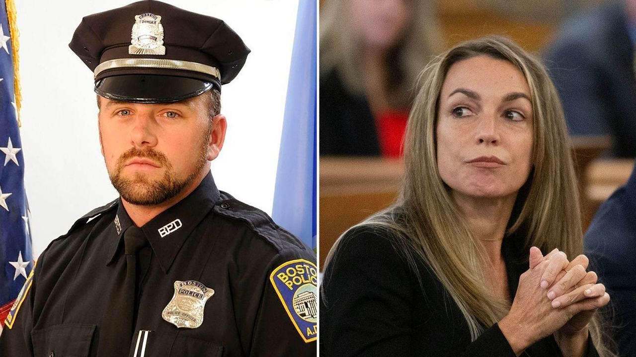 Former Boston police officer John O'Keefe, left, and Karen Read, right, who is accused of killing him.