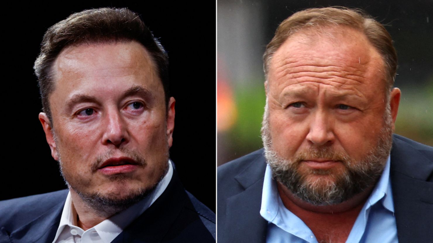 Elon Musk, left, and Alex Jones.
