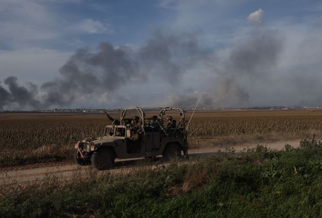 Israeli soldiers patrol a border area with Gaza near Nahal Oz, Israel, on December 9.