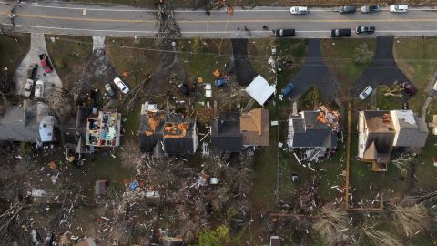 Aerial view of damaged homes a day after a tornado hit Madison, Tennessee, U.S. December 10, 2023.