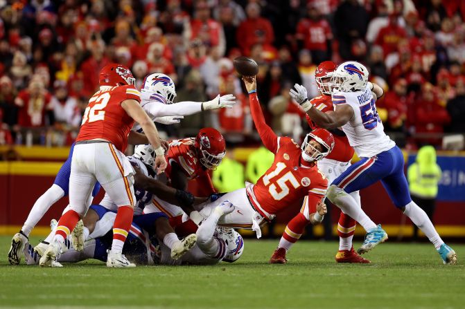 Kansas City Chiefs quarterback Patrick Mahomes looks to pass in the fourth quarter of a narrow 20-17 loss to the Buffalo Bills on December 10.